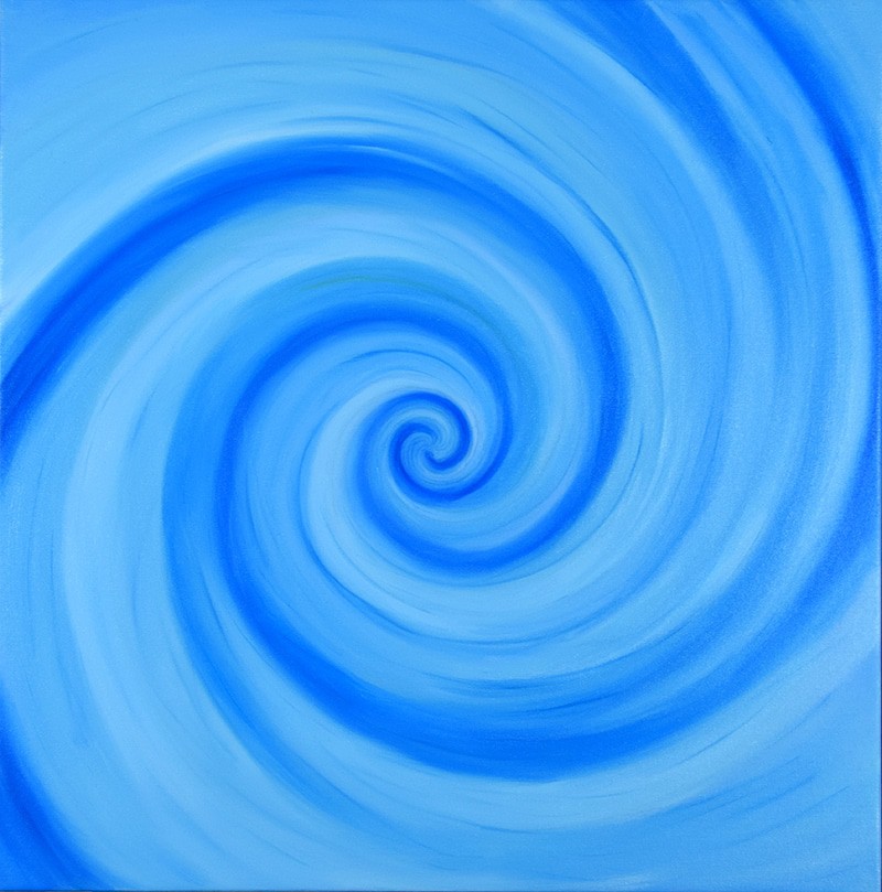 swirls of blue, a 13-armed fibonacci spiral in phtalo blue tones