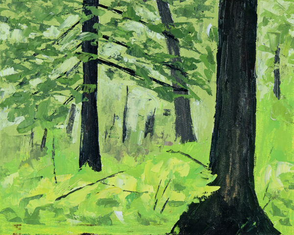hemlock trees with expressive oil paint background green