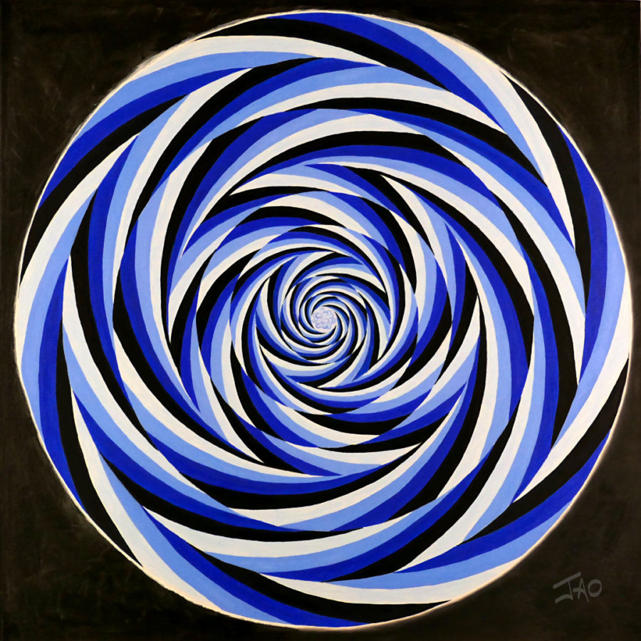 vortex with turbulence abstract fine art painting in blue optical illusion style