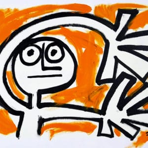 figure with arms flailing on orange background