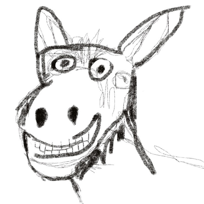 charcoal drawing of donkey, my spirit animal
